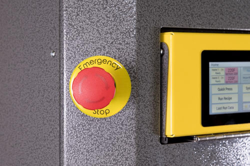 emergency stop button on Longs Peak industrial rosin press